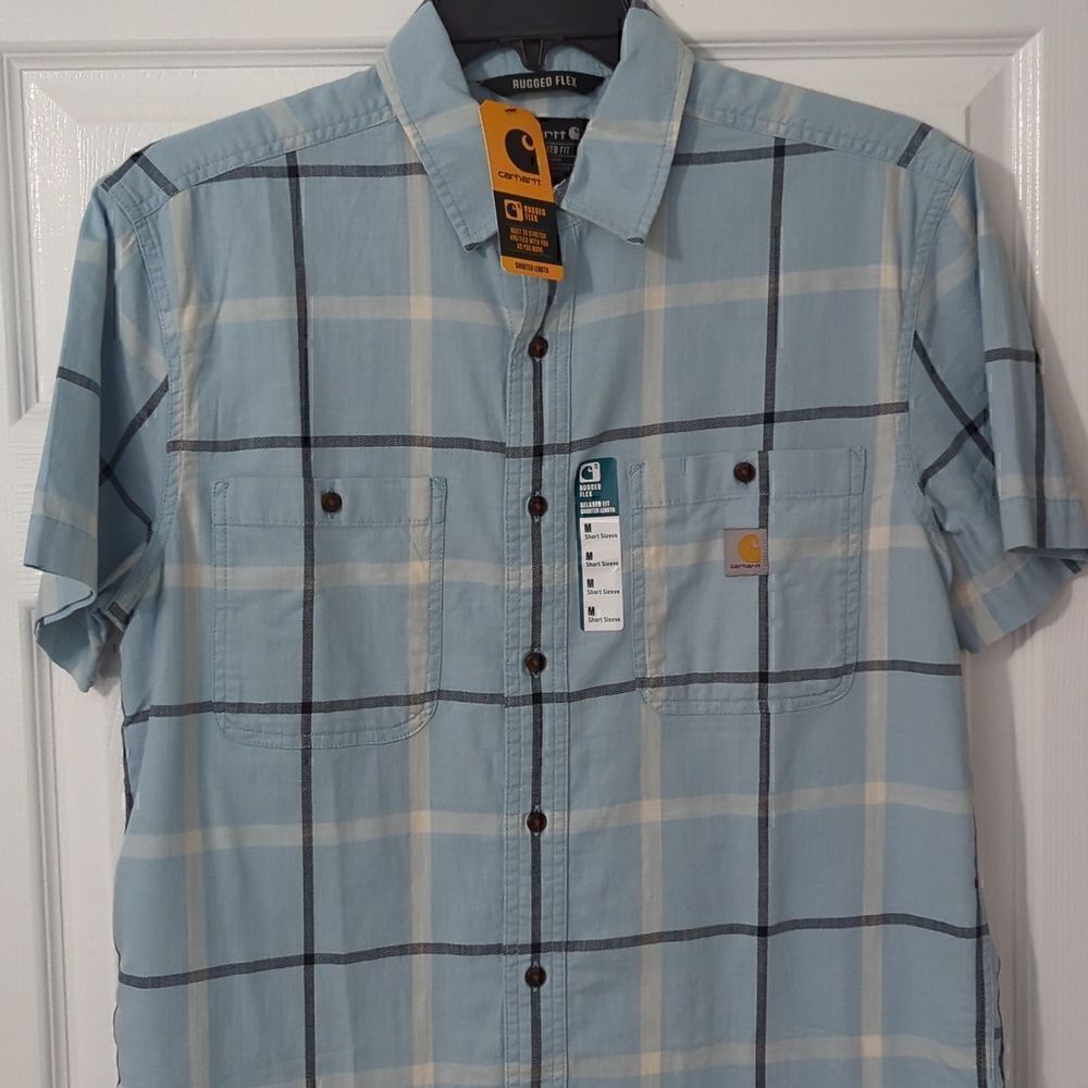 Carhartt Plaid Button Up Short Sleeve Shirt. Relaxed Fit. Men's Medium